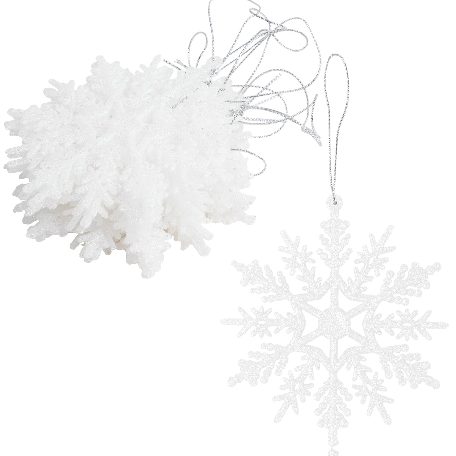 VEYLIN Christmas Hanging Decorations, 12PCS Glitter Snowflake Ornaments for Trees (White)