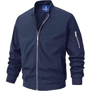 SPOSULEI Men’s Lightweight Bomber Jacket Casual Full Zip Spring Fall Windbreaker Coat with Pockets