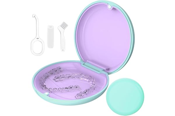Retainer Case Cute Slim Aligner Case Compatible with Invisalign,Retainer Holder with Aligner Remover Tool, Chew & Brush,Rope