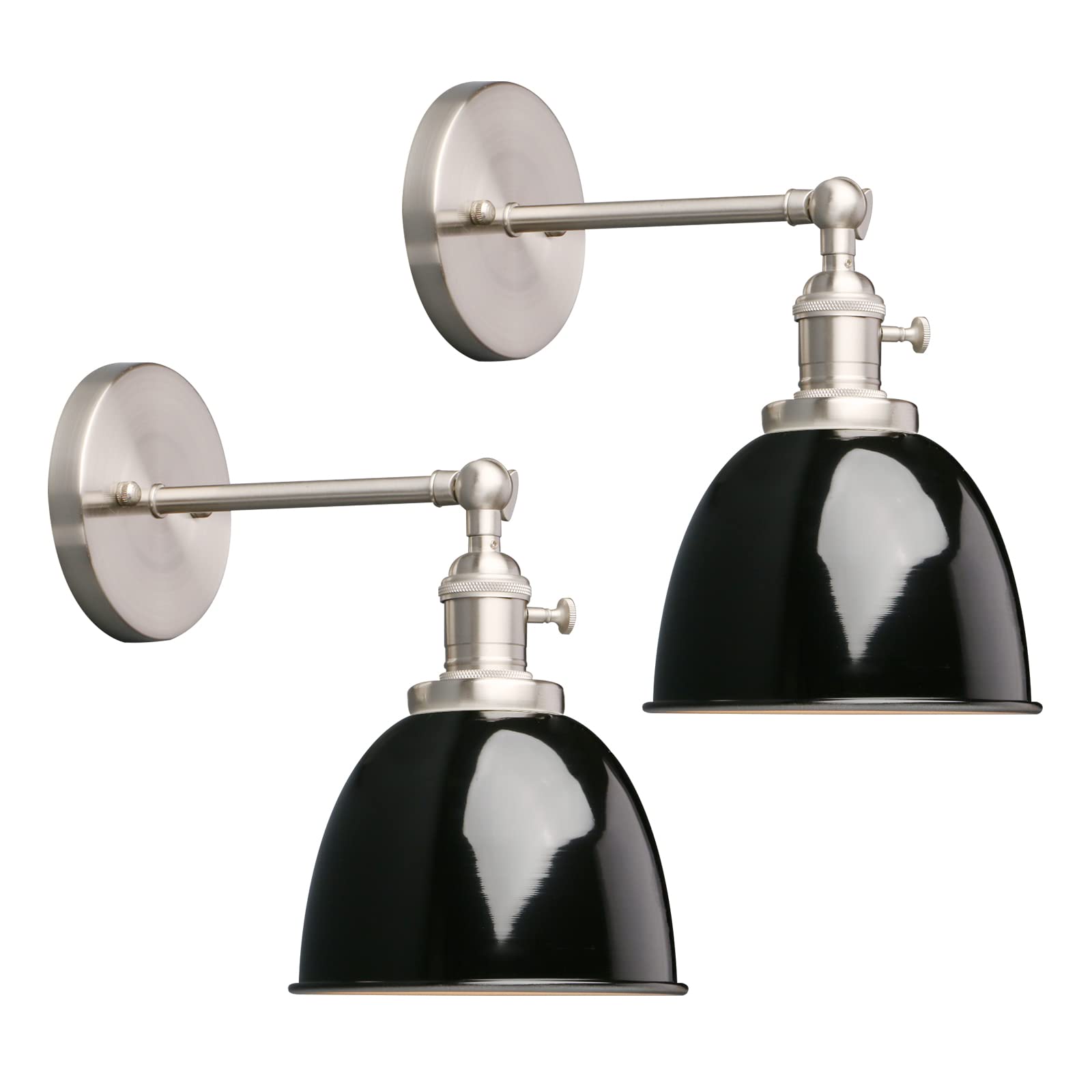 Phansthy Set of 2 Industrial Wall Light with On Off Switch, Retro Style Led Metal Lamp with Dome Shade, E27 Indoor Wall Lighting Fixtures for Kitchen Restaurant Bedroom (Black)