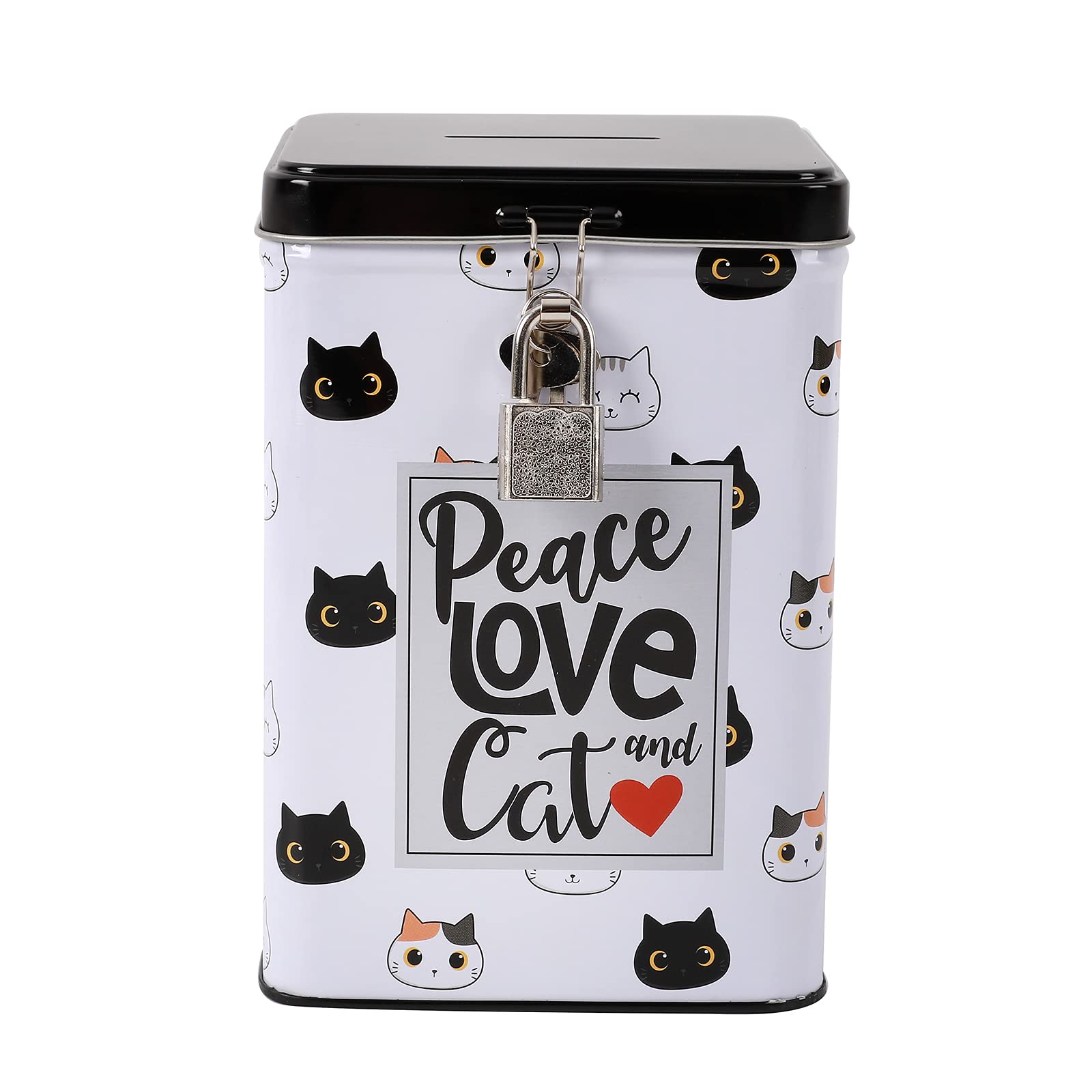 I-TOTAL® - Fun MONEY BANK with padlock and keys/Metal Money Bank with closure (CAT)