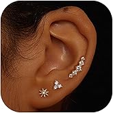 Dochais 14K Gold Plated Flat Back Earrings Studs - 925 Sterling Silver Hypoallergenic Cartilage Helix Tragus Small Screw Back for Multiple Piercing