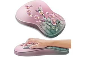 YIWEI Ergonomic Mouse Pad with Wrist Rest Support, Mousepad with Comfortable Memory Foam Wrist Rest and Non-Slip PU Base for Pain Relief, Computer, Laptop, Office, Home (Hummingbird)