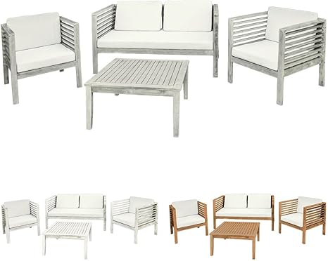 Amazon De Kingpower Holz Gartenmobel Sitzmobel Sitzgruppe Sitzgarnitur Gartenset Tisch 1 Bank 2 Sessel Akazie Massivholz Garten Terrasse 3 Farben Farbe Grau