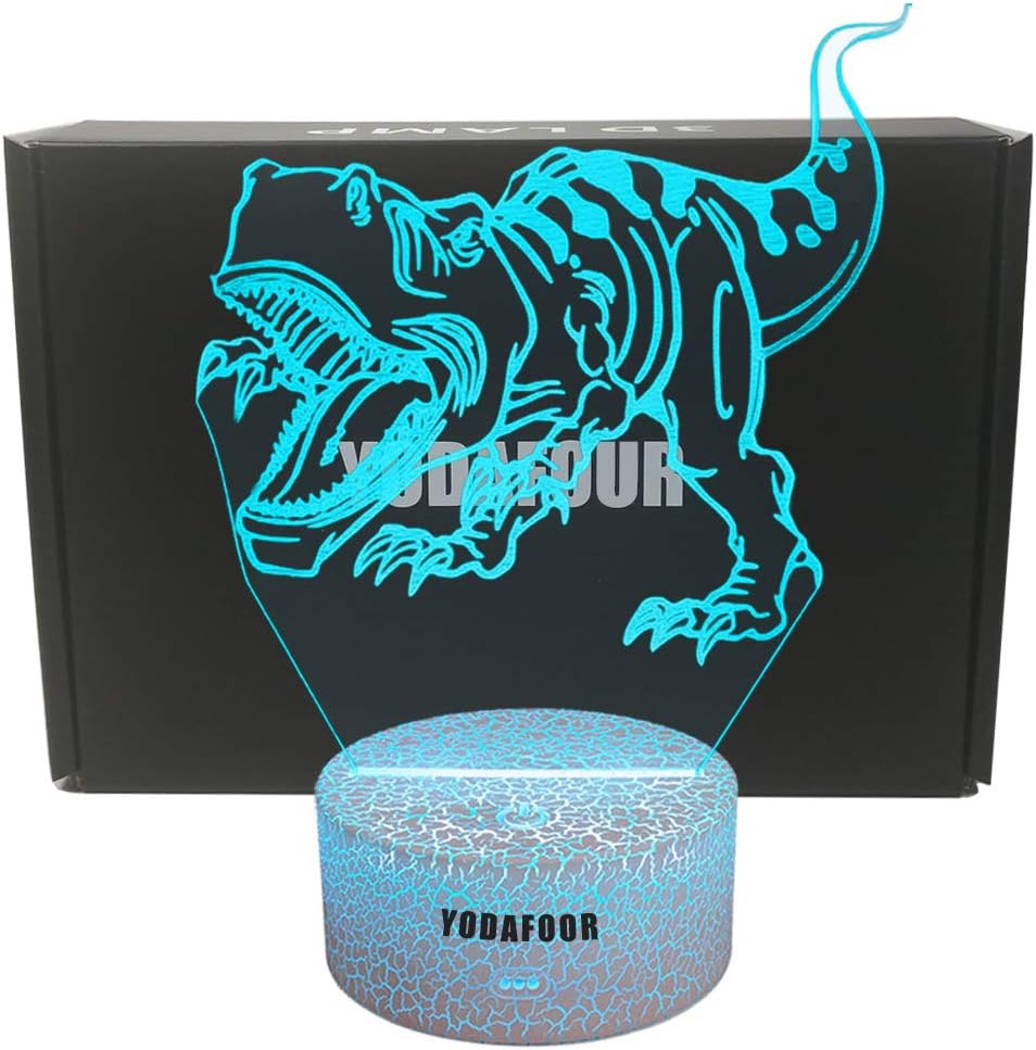 T Rex Dinosaur 3D Illusion Night Light Lamp Xmas Halloween Birthday Anniversary Party Gift Nursery Table Night Lamps Lights for Baby Kids Children Animal T-rex Lovers Bedroom Theme Decor by YODAFOUR
