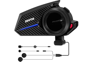 ZOVTIX Motorcycle Helmet Headset Support 8 Riders Group Intercom Communication System Speakers with Music Sharing/HiFi Sound/3 EQ Music Modes/Noise Cancellation/IP67/FM Radio/Wake up Siri - 1 Pack