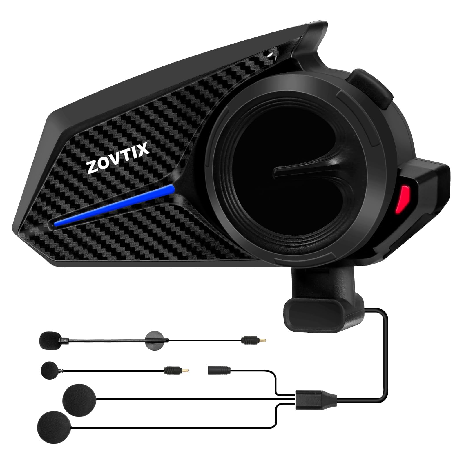Photo 1 of ZOVTIX Motorcycle Helmet Headset 8 Riders Communication System X8 Intercom with Music Sharing/HiFi Sound/3 EQ Music Modes/DSP&CVC Noise Cancellation/IP67/FM Radio - X8-Carbon Fiber 1 Pack