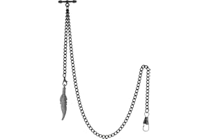 TREEWETO Men's Albert Chain Pocket Watch Curb Link Key Chain 2 Hooks with Antique Leaf Pendant Charm Design Copper Fob T Bar