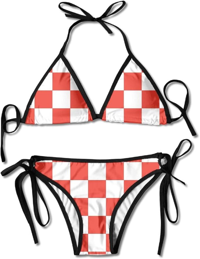 Fashion Womens Sexy Padded Bikini Set Classic Red and White