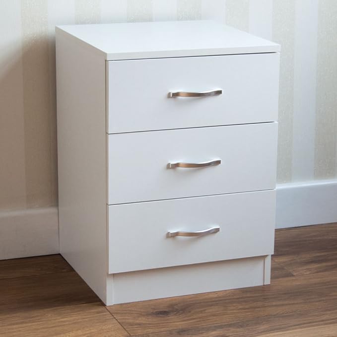 Vida Designs White Chest of Drawers, 3 Drawer With Metal Handles and