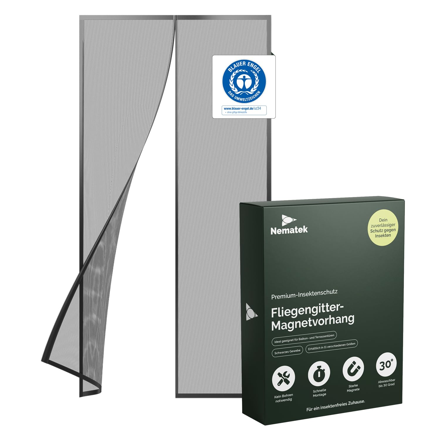 Nematek - Fly Screen Door 100 x 200 cm - Magnetic Fly Screen Door for Balcony Door, Patio Door or Conservatory - Black Fly Screen Balcony Door No Drilling Required with Strong Magnets