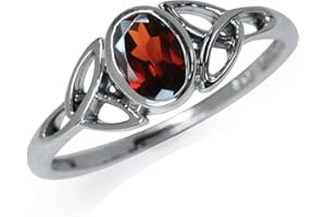 Silvershake 7x5MM Oval Shape Birthstone Gemstone White Gold Plated or 18K Yellow Gold Plated 925 Sterling Silver Triquetra Trinity Celtic Knot Solitaire Ring Jewelry for Women