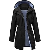 POWINSUN Long Rain Jacket Waterproof Rain Coat with Hood Outdoor Raincoat Windbreaker for Women
