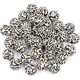 36pcs Leopard Silicone Beads Craft 12mm 15mm 19mm Round Loose Spacer Beads Bulk for DIY Keychain Bracelet Making