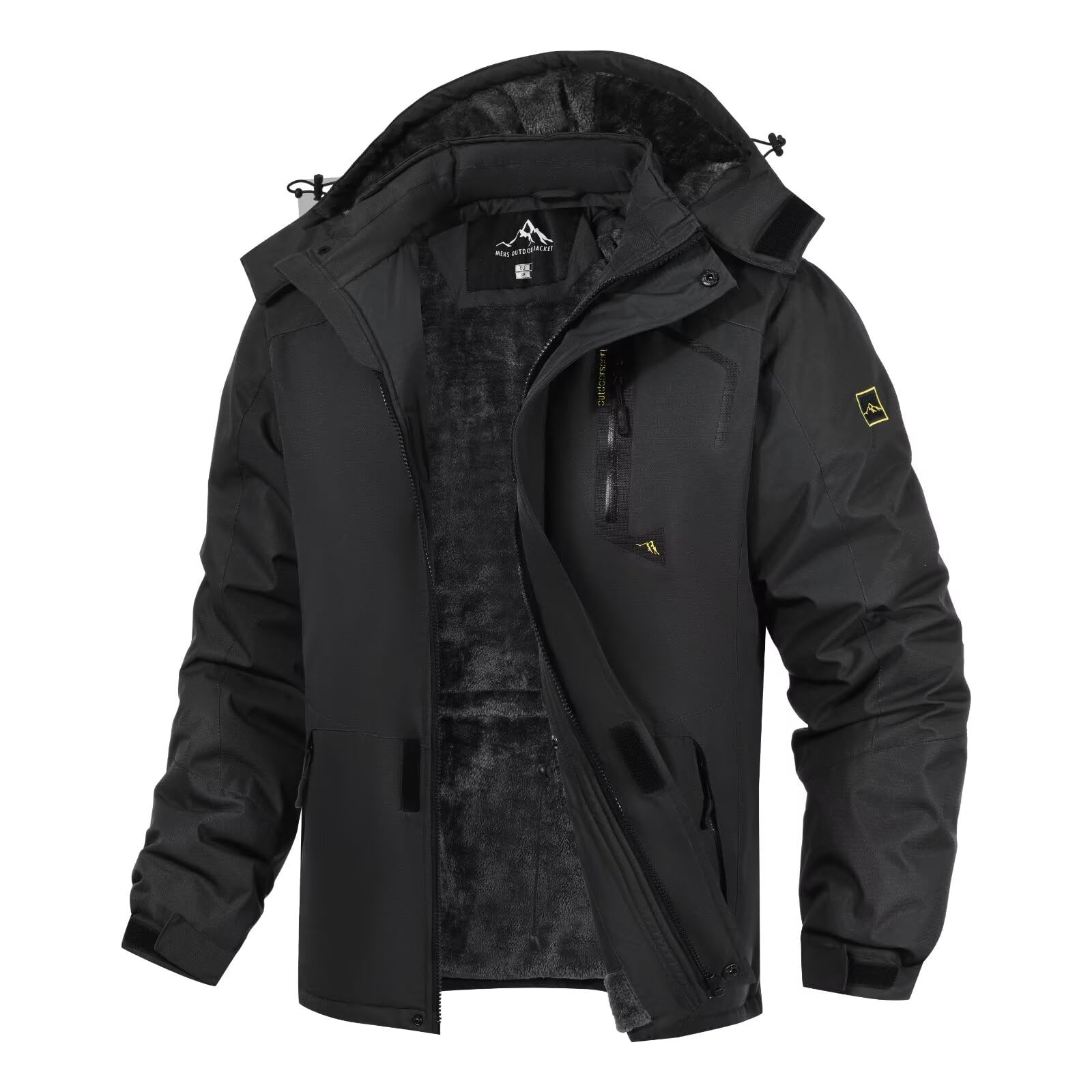 PrimeCrest Winterjacke Herren Jacke Fleecejacke Skijacke Wasserdichte Warme Thermo Gefüttert Softshell Ski Winter Tactical Hoodie Jacke Männer Snowboard Dicke Outdoorjacke Softshelljacke Schwarz L