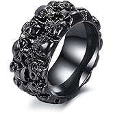 Skull Ring for Men, Gothic Demon Skull Head Ring, Death Skull Skeleton Ring, Punk Rock Skull Totem Ring, Hip Hop Halloween Skull Biker Ring, Viking Skull Jewelry Gift for Men mens