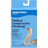 Amazon Basics Medical Compression Stockings, Women &amp; Men, Beige, Large | 20-30 mmHg Support, Thigh Length Hose, Open Toe, Previously Amazon Basic Care