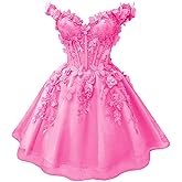 Youjiayi 3D Butterfly Short Homecoming Dresses for Teens Off Shoulder DAMA Dress for Quinceanera Puffy Tulle Short Prom Dress