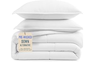 Comforter Set Queen Size - Goose Down Alternative – Washed Ultra-Soft - Premium All Season Warmth Bedding Set (Queen, White)