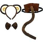 Yxtwaeh 3 Packs Monkey Costume Accessories Monkey Ears Headband Bowtie Tail Animal Fancy Costume for Halloween Christmas Carnival Dress Up Party Cosplay, Brown