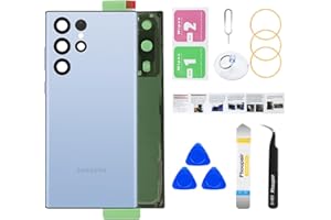 Phoupair Rear Back Glass Replacement for Samsung Galaxy S22 Ultra 5G with Professional Reparing Toolkit and Installation Instruction (Blue)