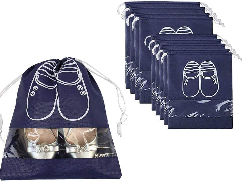 Cysmile Storage Shoe Bags, Waterproof Breathable Travel Shoe Organizer with Drawstring for Men and Women (10 Pack Navy Blue)