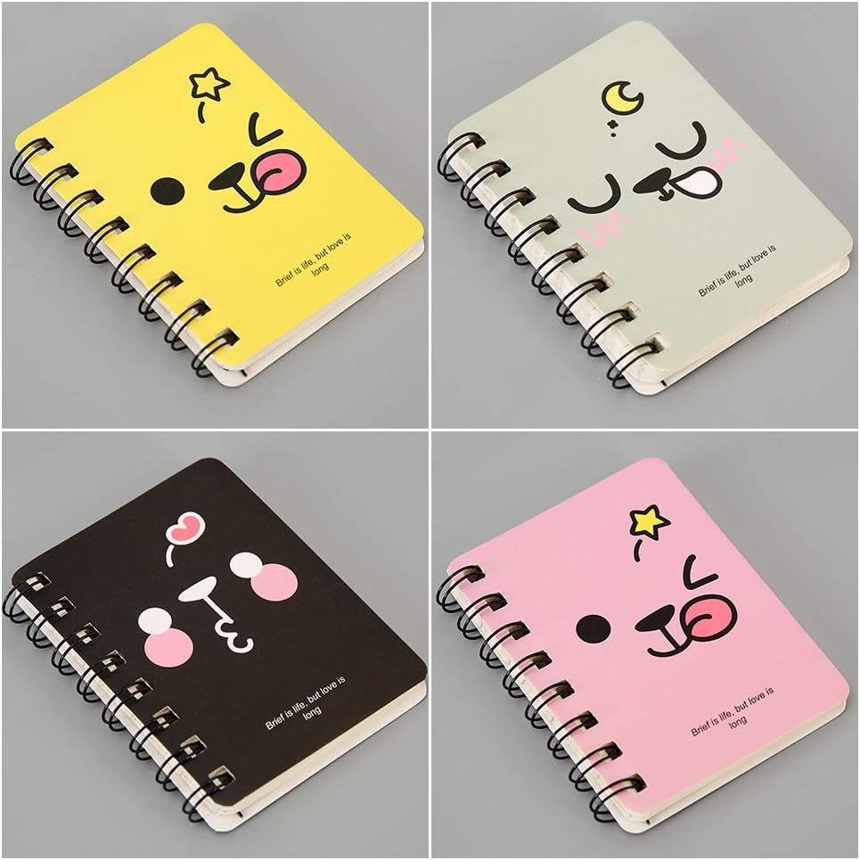 Toyvian Mini Notebooks Small Spiral Notepad Cute Portable Pocket Memo Books 4 Pieces, Pink, Yellow, Gray, Black - Image 3
