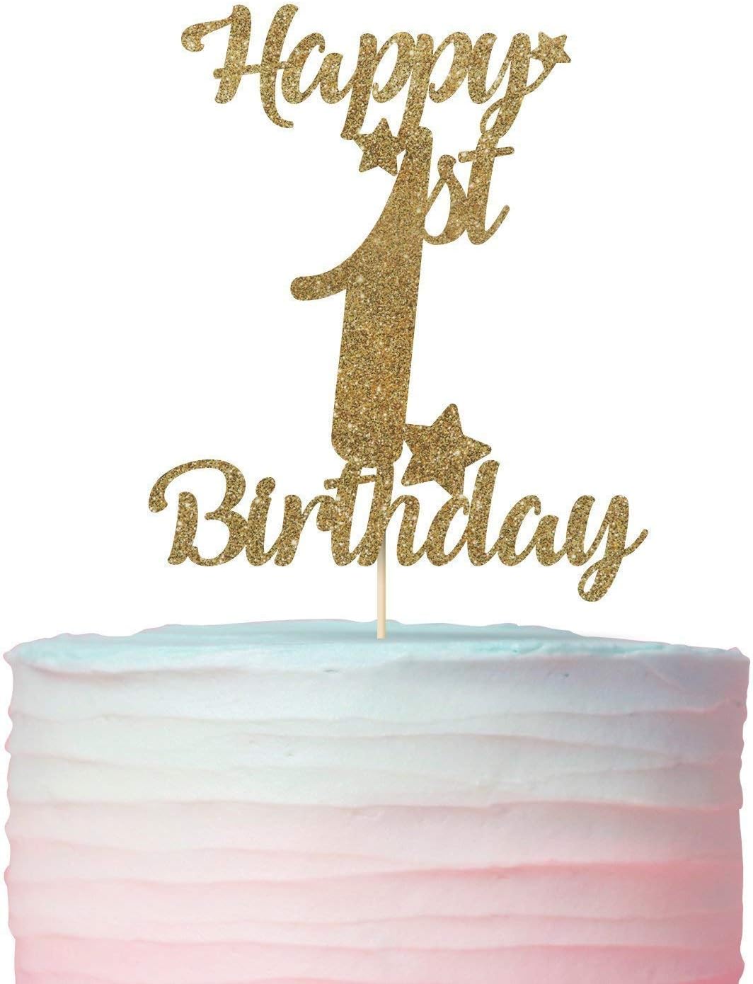 Happy 1st Birthday Cake Topper. Gold Shinny Cake Topper. Glitter Gold First Birthday Decoration