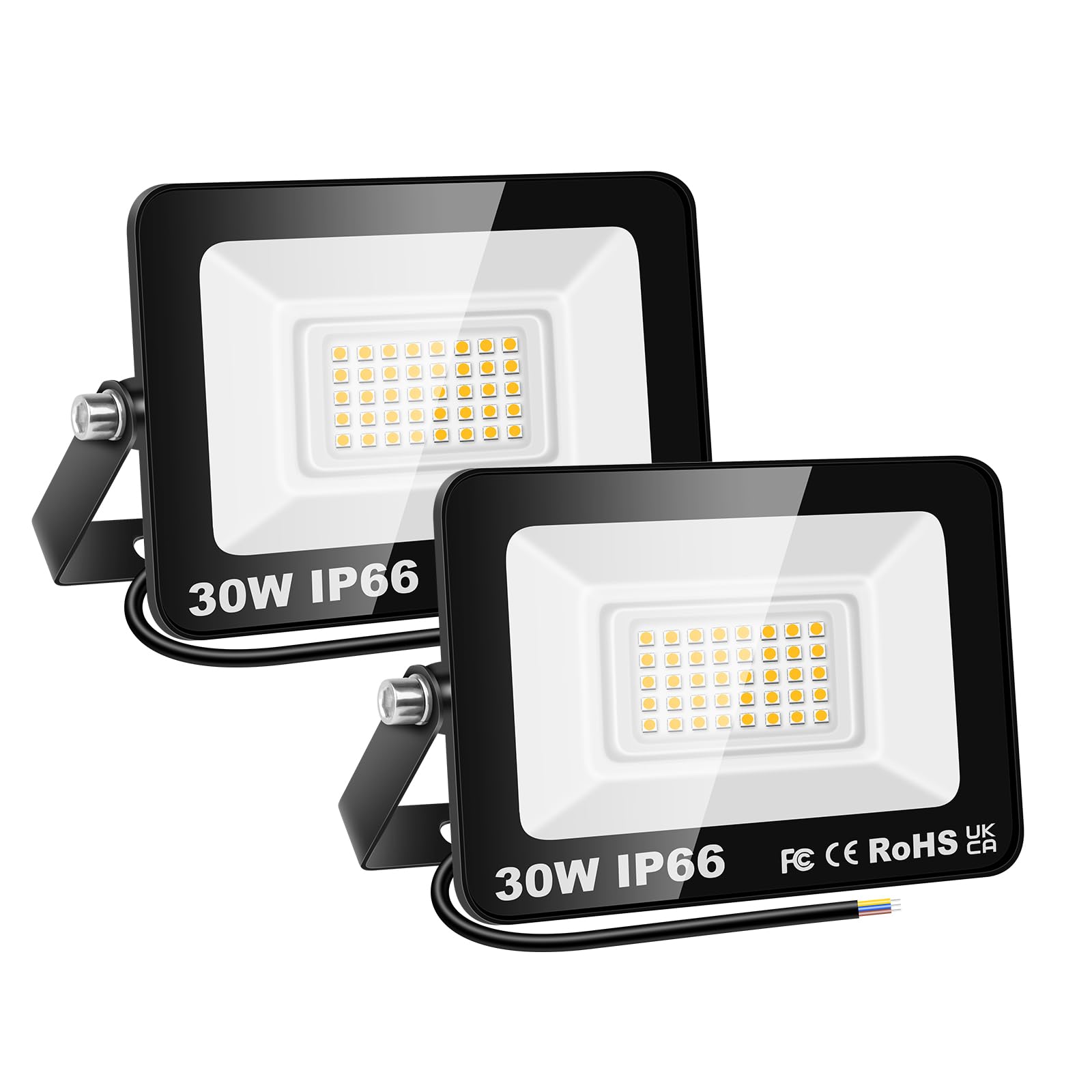 PICAA 2PCS 30W LED Flood Lights Outdoor, Super Bright Security Lights, IP66 Waterproof Floodlight, Warm White (3500K) Wall Light, Perfect for Garden, Yard, Garage, Patio,Warehouse, Parking Lot