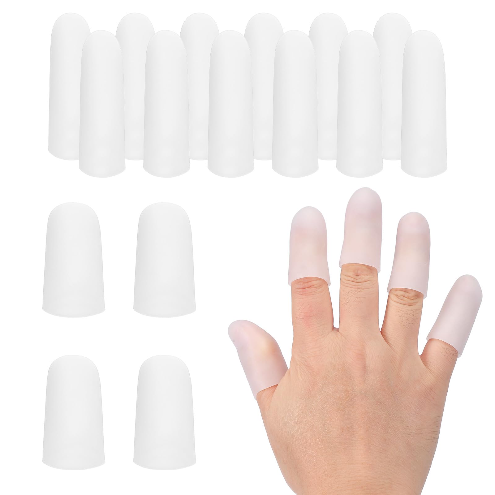 PATIKIL Finger Sleeve Protectors, 16pcs Silicone Finger Cots Cover Cap Thumb Guard Gel Finger Protection for Repair, Sports, 2 Size White