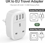 Iroussa UK to EU Adapter Plug 2 Pack with 3 USB Ports Schuko Type E/F view 2