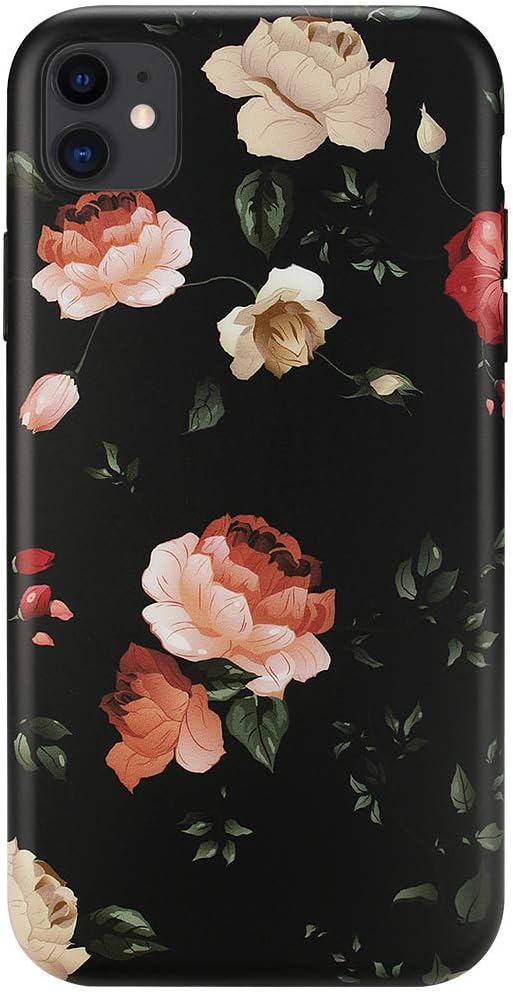 Wingcases for iPhone 11 Cases, Red and White Romantic Rose Floral Ultra Thin Anti Fingerprint Scratch TPU Gel Cover