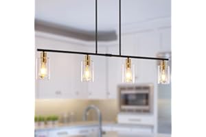 Yarlkav Kitchen Island Lighting Fixture, 4-Lights Linear Chandeliers Rectangle Pendant Light Fixtures for Dining Room Farmhou