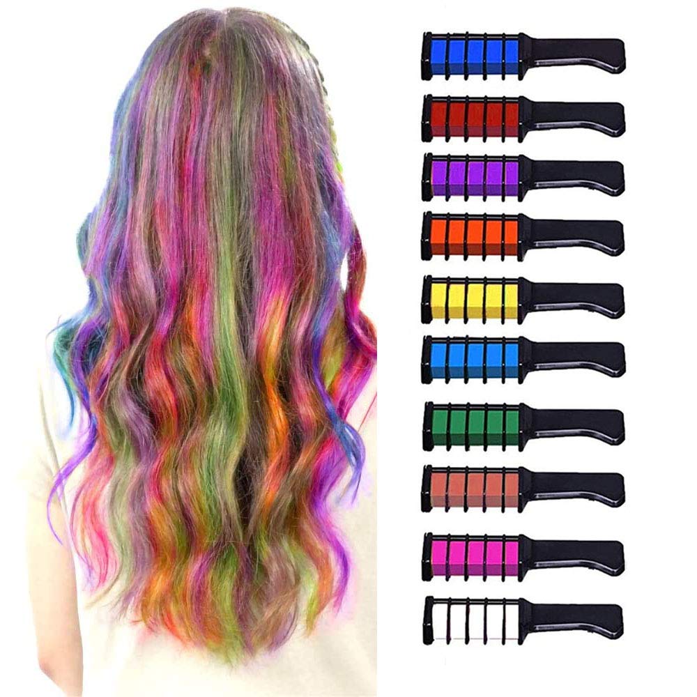 NUOE 10PCS Hair Chalk for Kids, Hair Colorations, Hair Chalk Comb, Washable Hair Chalk Pens Safe for Kids, Teen for Carnival, Party,Christmas Halloween Birthday