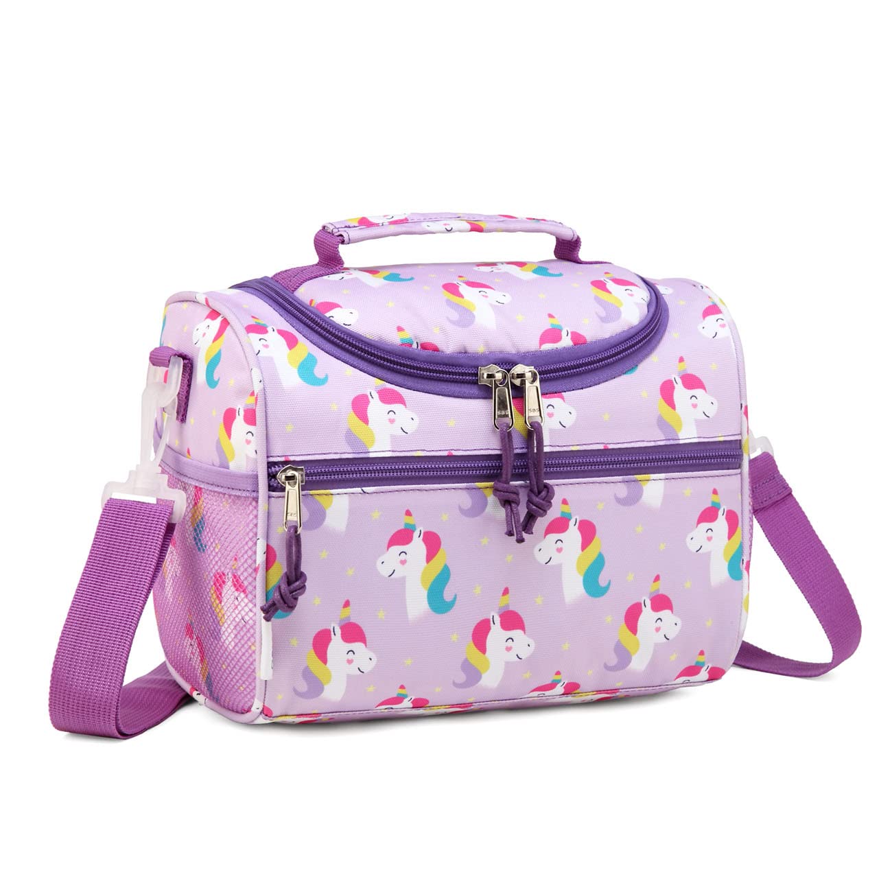RAVUO Unicorn Lunch Bag for Girl, 6.5L Insulated Cute Lunch Box for Kids Reusable Lunchbag Tote with Detachable Shoulder Strap Purple