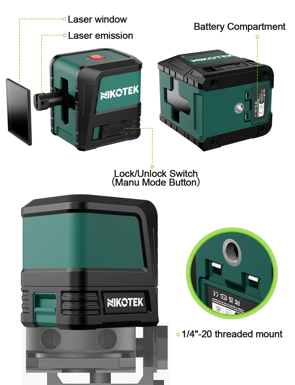 Nikotek Laser Level, Self-leveling Green Line Laser