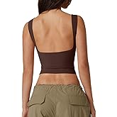 QINSEN Women's Sexy Open Back Sleeveless Crop Tank High Neck Slim Fit Cropped Tee Shirt Y2k Tops