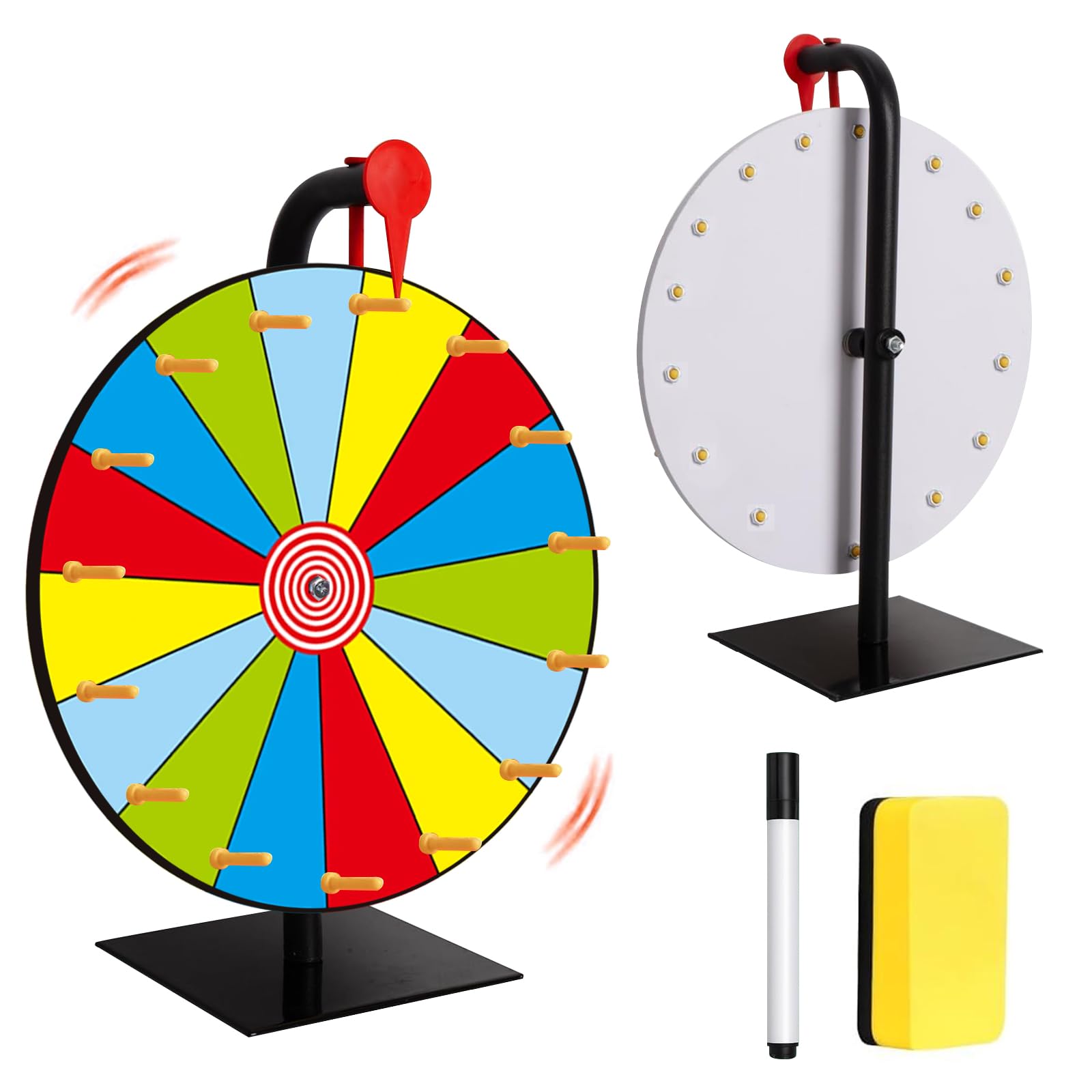 WYTNB 11.8inch Spinning Prize Wheel Tabletop - Spin the Colour Wheel with Stand, Portable Tabletop Roulette with Marker Pen and Whiteboard Eraser, Fortune Roulette Tool for Party Classroom Reward