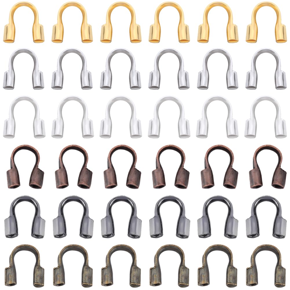 SOFPLATE 1 Box 1200Pcs 6 Colors Wire Guardians Thread Wire Guard Brass Protector Loop U Shape Protective Tube Wire Guardian Loop Findings for Earring Bracelet Necklace jewellery DIY Beading Craft Maki
