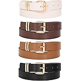 LEACOOLKEY 4 Pack Women Belts for Jeans Ladies Leather Waist Belt for Pants Jeans Dresses with Gold/Sliver Buckle