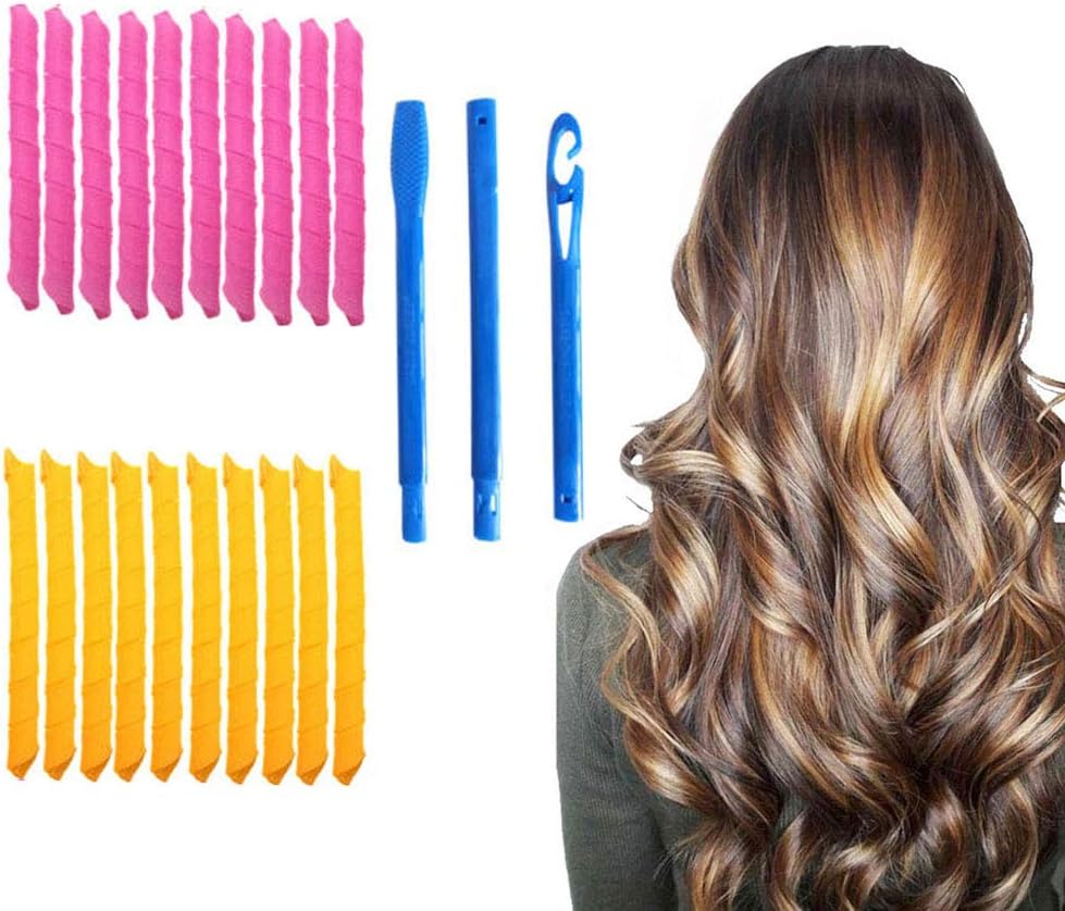 Yimeezuyu Magic Hair Curlers Spiral Curls Styling Kit 20 Pack DIY No Heat Hair Curlers and Styling Hooks for Extra Long Hair up to 22 (55 cm)