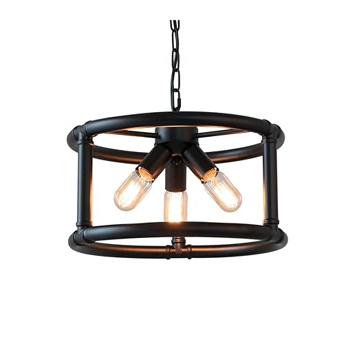 Anmytek Round Rustic Pendant Light Industrial Metal Frame