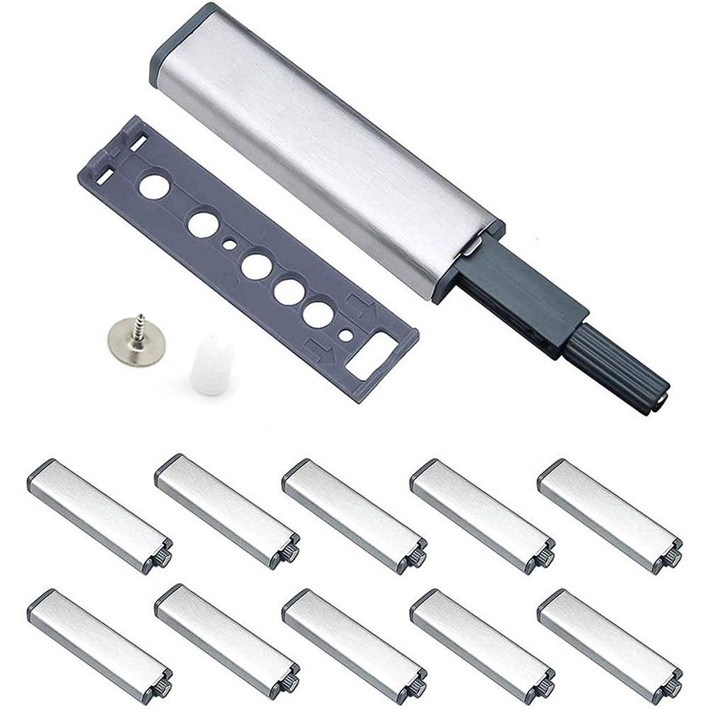 Door Damper, Pack of 10 Furniture Door Damper Stainless Steel Touch Latch Closing Damper Buffer for Cabinet Doors, Case Drawer Hinge Push to Open System with Magnetic Locking Door Catch