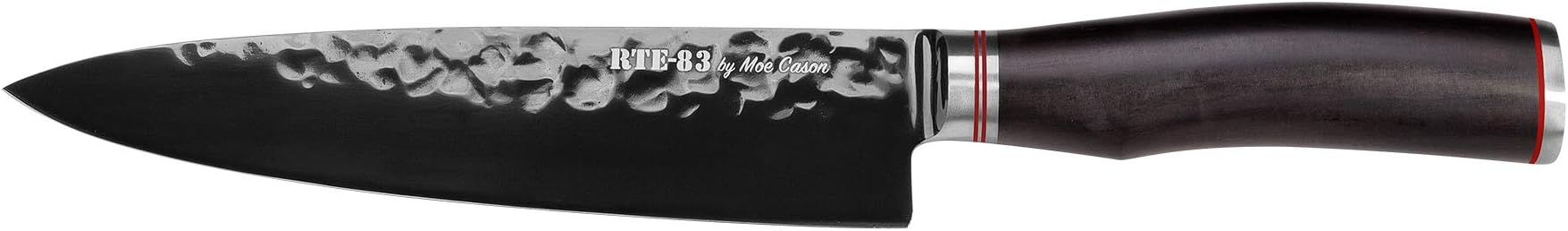 ROUTE83 By MOE CASON Chef's Knife - Handmade - Black Titanium Coated German Steel Blade - Natural Ebony Wood Handle