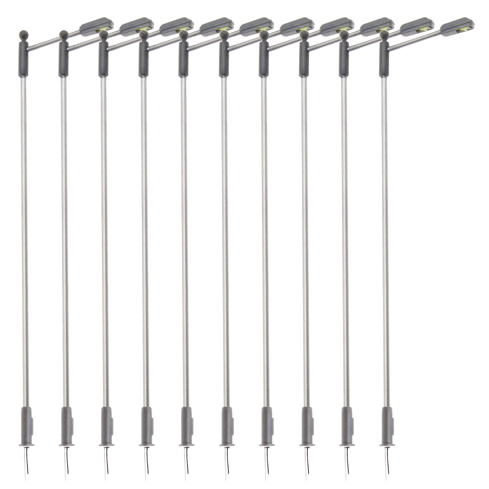 eMagTech 10pcs Model Railway Train Lamp Post Lights Outdoor Bright White Stainless Steel 1:100 3v for Garden Yard Building Layout