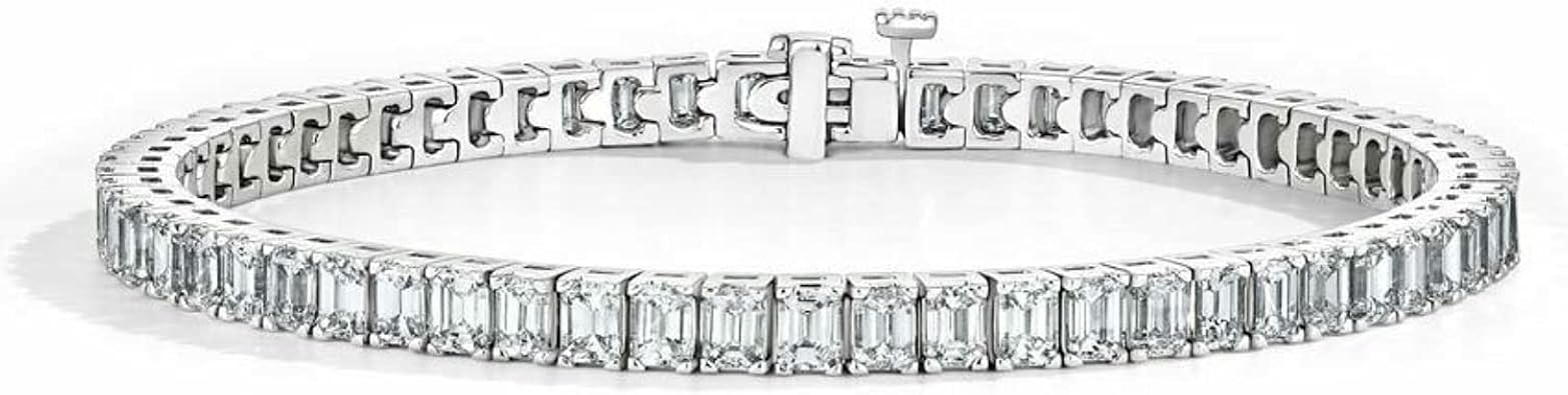 10.64 Carat Emerald Cut Diamond Tennis Bracelet, 18k white gold for