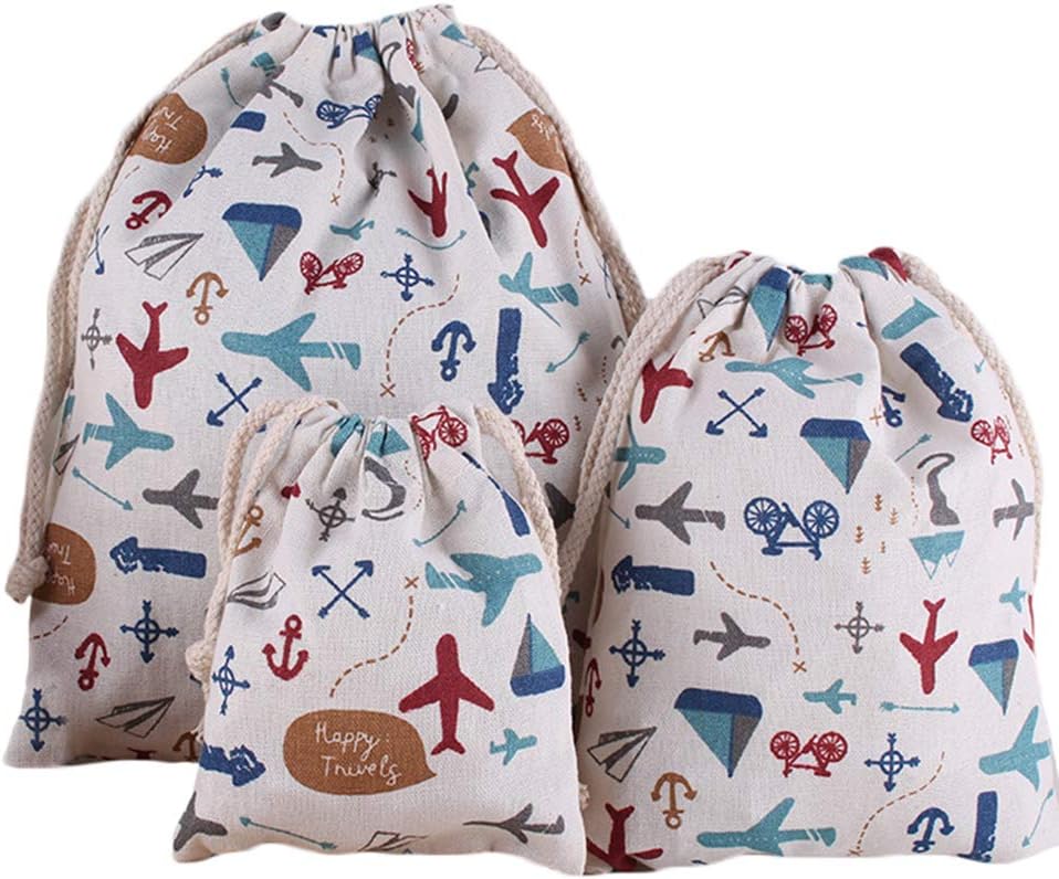 MSYOU 3 Pcs Cotton Linen Storage Bag Small Drawstring Bag Girl Female Cute Rag Bag School Home Travel Gift