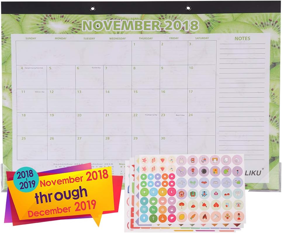 LIKU Large Desk Wall Calendar 2018 2019-17"x12"- Monthly from November 2018 to December 2019 - Big Table Office Family Calendar - Fruit Pattern Monthly Designs (Fruit Pattern, 17"x12")
