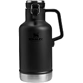 STANLEY Easy-Pour Growler, 64 oz, Black 2.0 | Keeps Beer Cold or Coffee Hot | Leakproof Steel Lined Lid and Easy to Carry Handle | Insulated Stainless Steel | BPA-Free