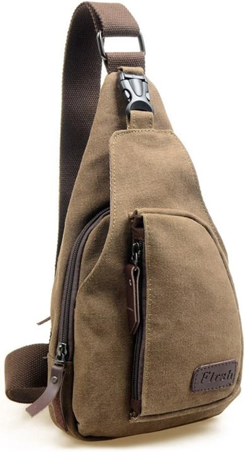 ModelshowCanvas Casual Outdoor Sports Unbalance Backpack Crossbody Sling Bag Chest Bag for Men (M, Coffee)
